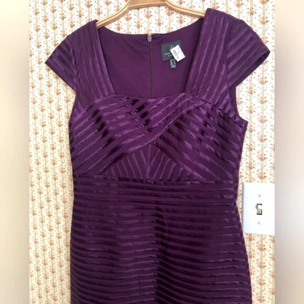 NWT Adrianna Papell Purple Striped Sheen Sheath Dress | 8 - Picture 2 of 4